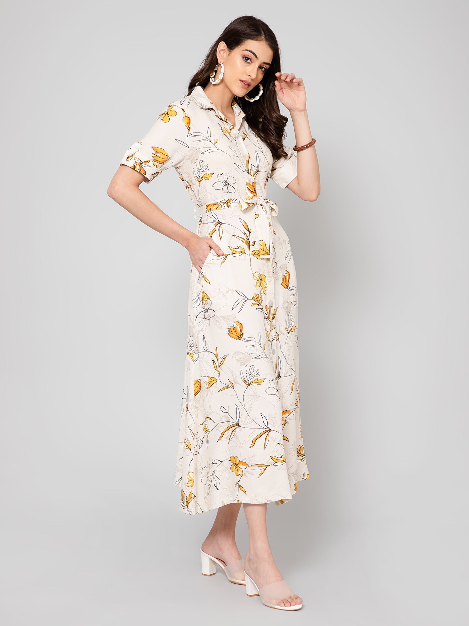 Cantabil Women Yellow Dress (7055689744523)