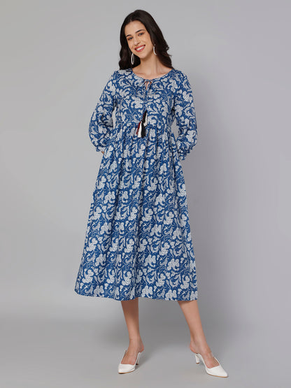 Cantabil Women Blue Print Dress (7031703699595)