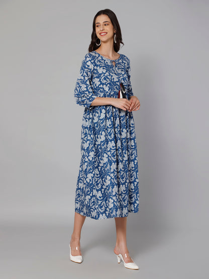 Cantabil Women Blue Print Dress (7031703699595)