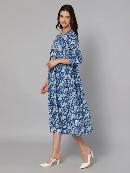 Cantabil Women Blue Print Dress (7031703699595)