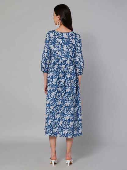 Cantabil Women Blue Print Dress (7031703699595)