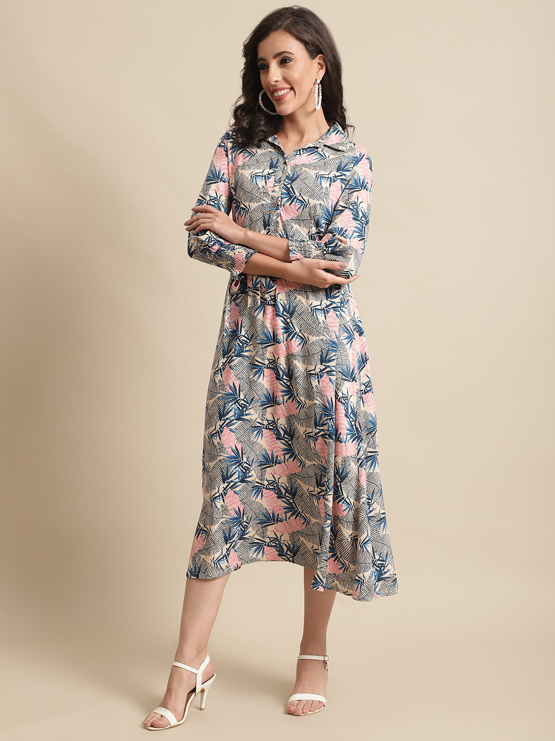 Women's Casual Shirt collar Multi Color Tropical Print Shirt Dress Cantabil Women's Casual Shirt collar Multi Color Tropical Print Shirt Dress Cantabil