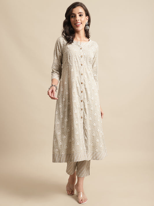 Cantabil Womens Cream Kurti Plazzo Set (7066469957771)