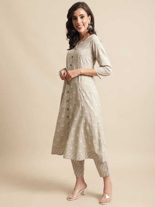 Cantabil Womens Cream Kurti Plazzo Set (7066469957771)