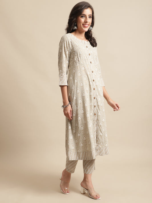 Cantabil Womens Cream Kurti Plazzo Set (7066469957771)