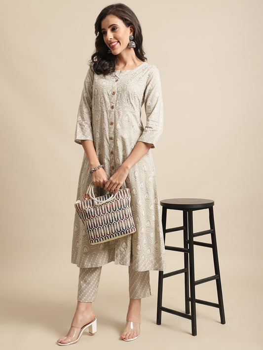 Cantabil Womens Cream Kurti Plazzo Set (7066469957771)