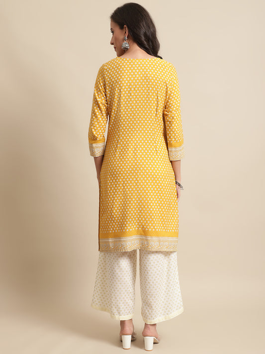 Cantabil Womens Mustard Kurti Plazzo Set (7066458488971)