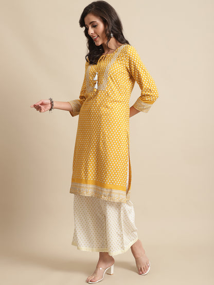 Cantabil Womens Mustard Kurti Plazzo Set (7066458488971)