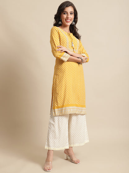 Cantabil Womens Mustard Kurti Plazzo Set (7066458488971)