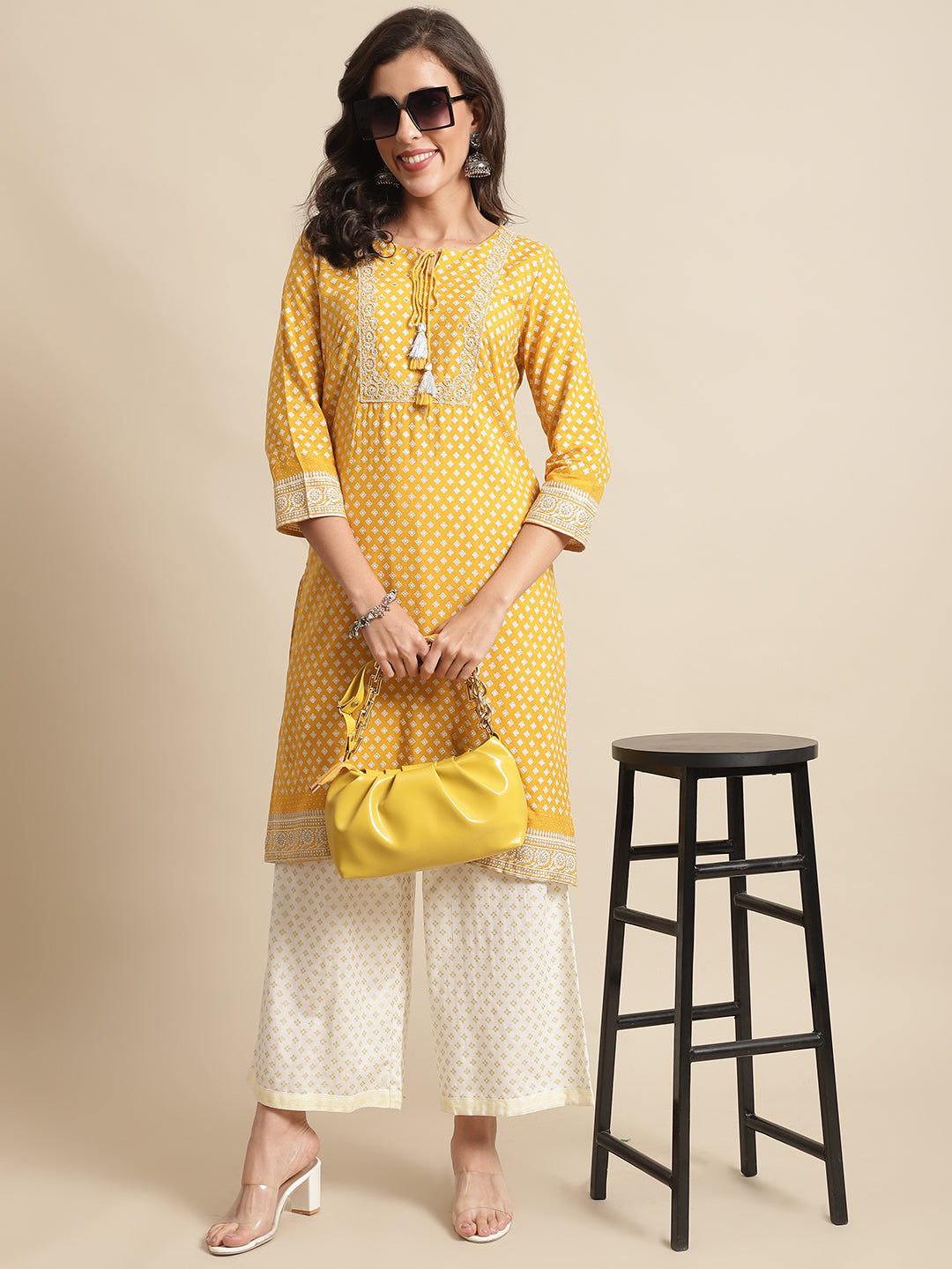 Cantabil Womens Mustard Kurti Plazzo Set (7066458488971)