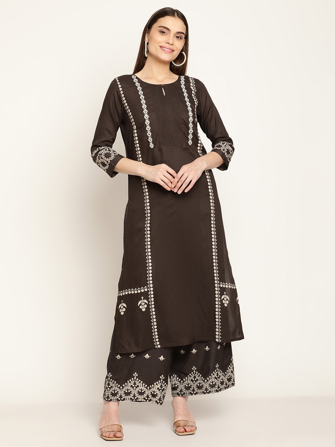 Cantabil Women's Black Printed Kurti Plazzo Set (6837137375371)