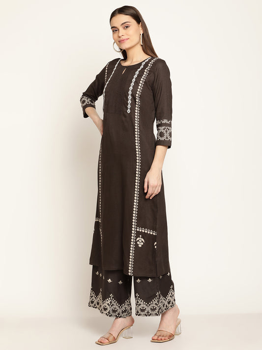 Cantabil Women's Black Printed Kurti Plazzo Set (6837137375371)