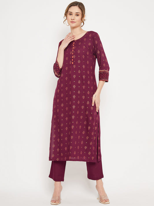 Cantabil Women Wine Kurta Palazzo Set (7086598094987)