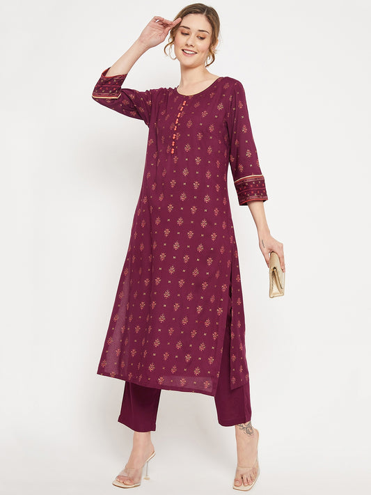 Cantabil Women Wine Kurta Palazzo Set (7086598094987)