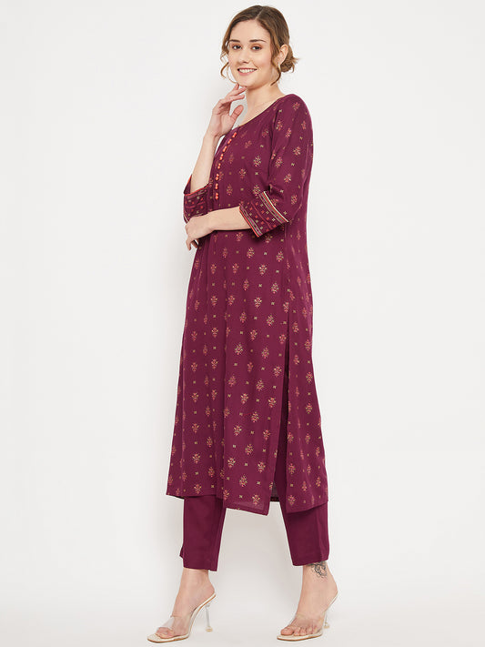 Cantabil Women Wine Kurta Palazzo Set (7086598094987)