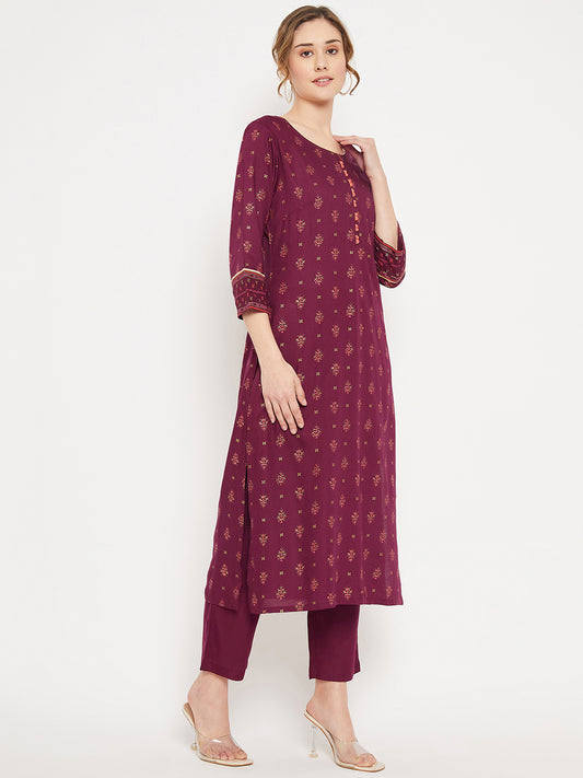 Cantabil Women Wine Kurta Palazzo Set (7086598094987)