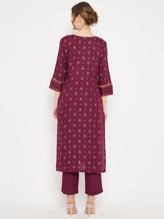 Cantabil Women Wine Kurta Palazzo Set (7086598094987)