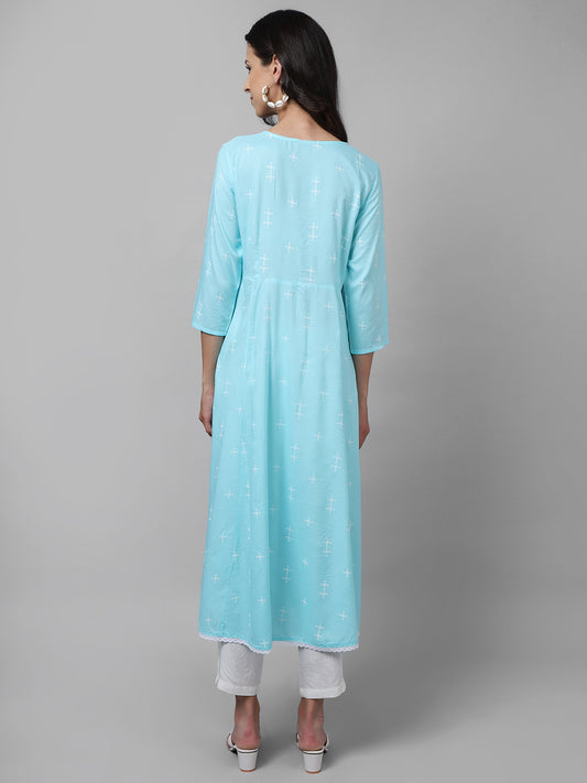 Cantabil Women Turquoise Kurti Plazzo Set (7033541165195)
