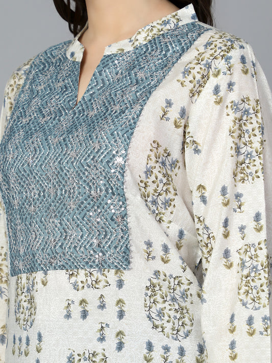 Cantabil Men Blue Print Kurta Palazzos Set (7085827522699)