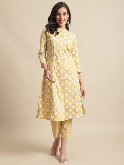 Cantabil Womens Yellow Kurti Plazzo Set (7066439778443)