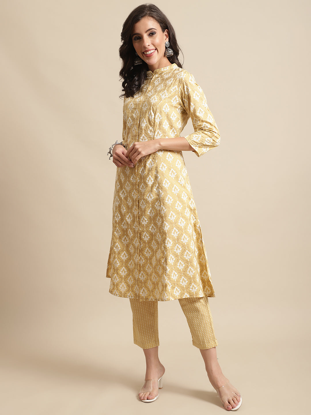 Cantabil Womens Yellow Kurti Plazzo Set (7066439778443)