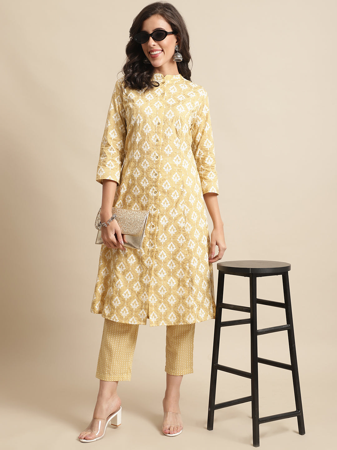 Cantabil Womens Yellow Kurti Plazzo Set (7066439778443)