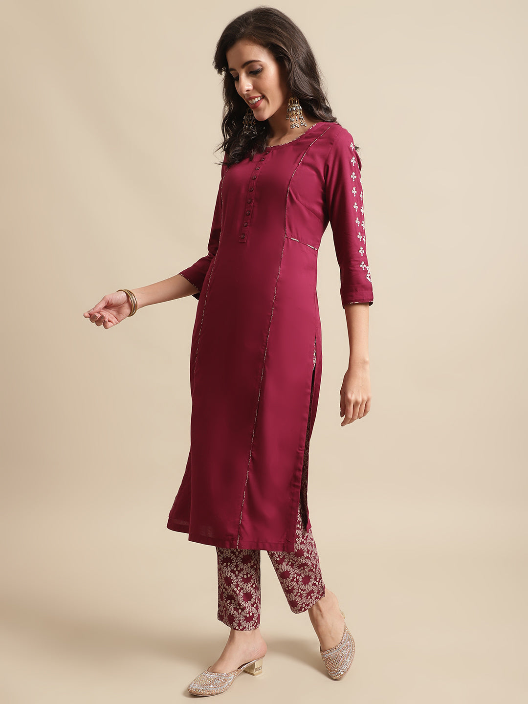 Cantabil Womens Wine Kurti Plazzo Set (7066512097419)