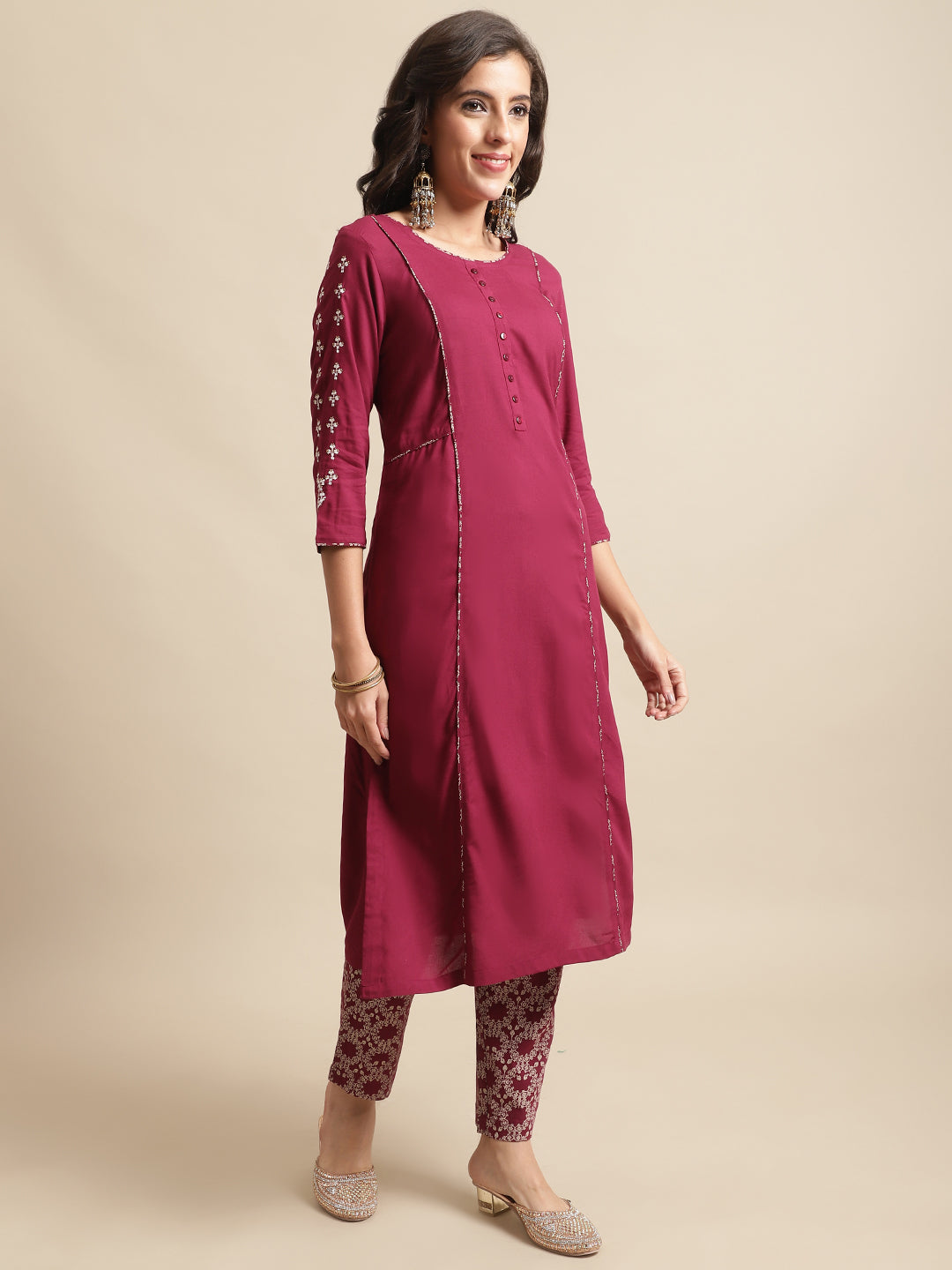 Cantabil Womens Wine Kurti Plazzo Set (7066512097419)