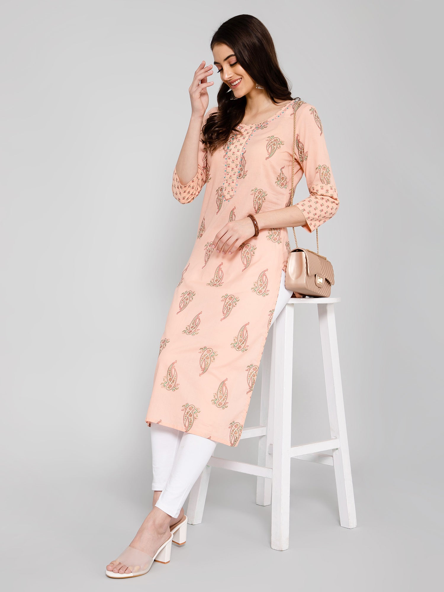 Cantabil Women Peach Kurti (7055846506635)