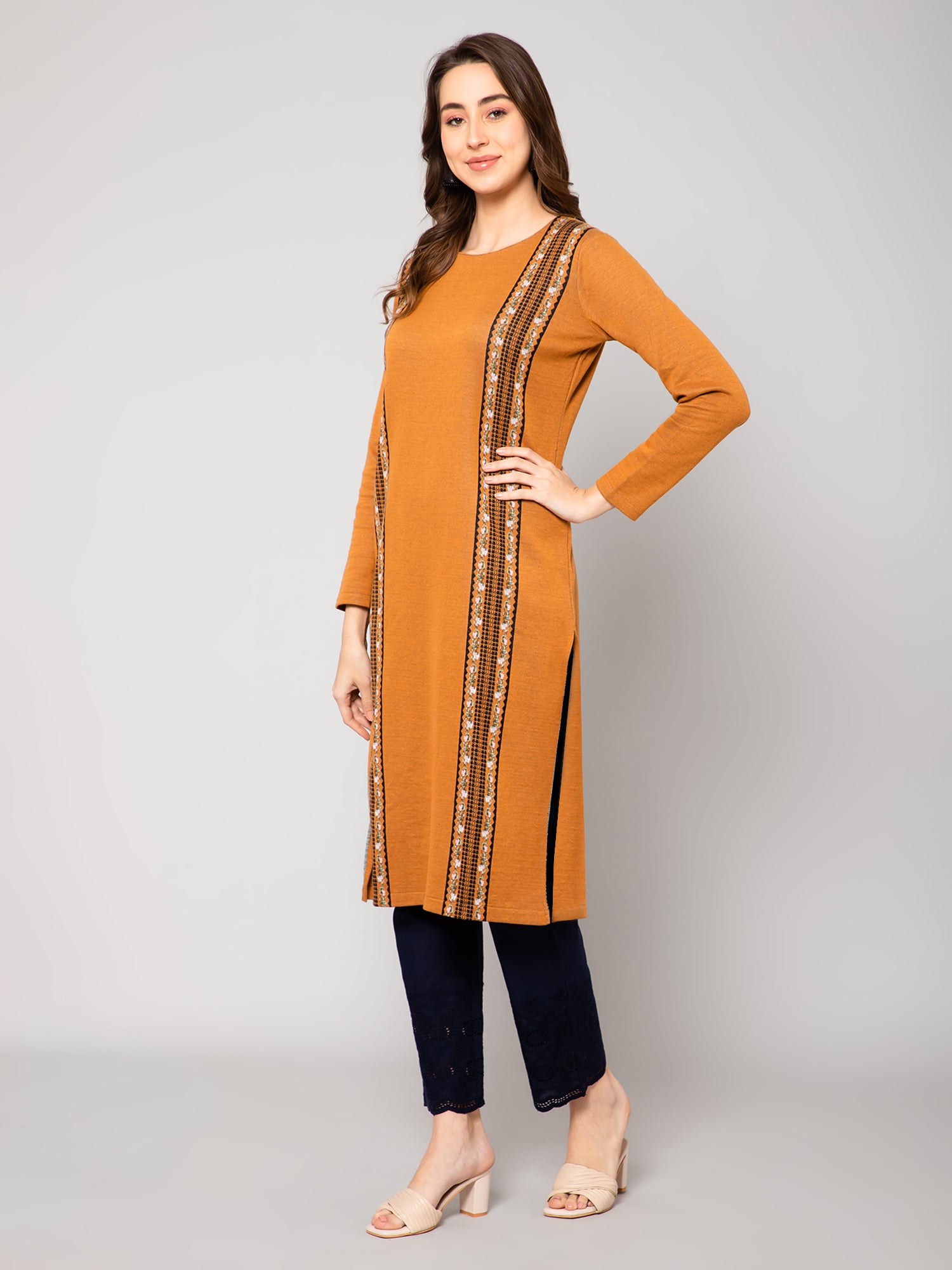Laxmipati Cotton Base Fabric- rust colour Kurti - Aapnam