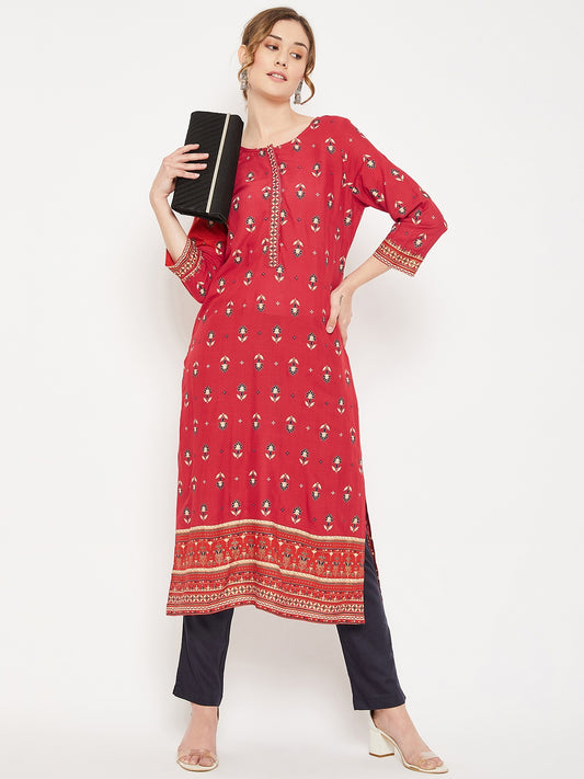 Cantabil Women Red Kurti (7086586396811)