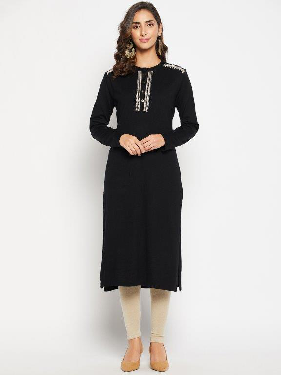 Cantabil Women Black Woollen Kurti (7045111382155)