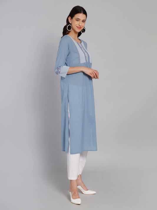 Cantabil Women Blue Print Kurti (7033530679435)
