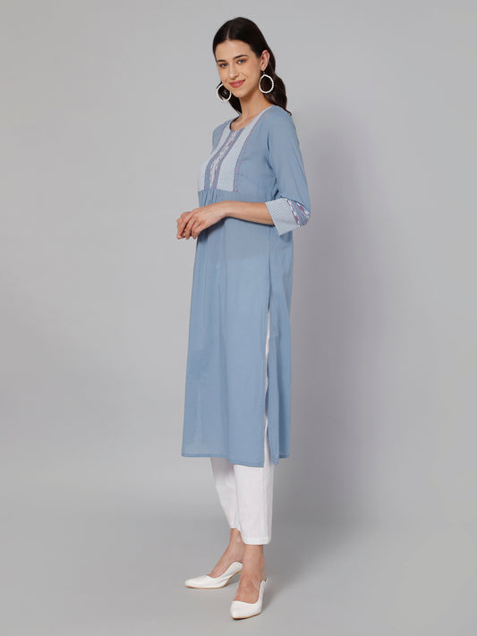 Cantabil Women Blue Print Kurti (7033530679435)