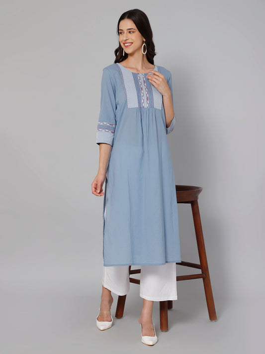Cantabil Women Blue Print Kurti (7033530679435)