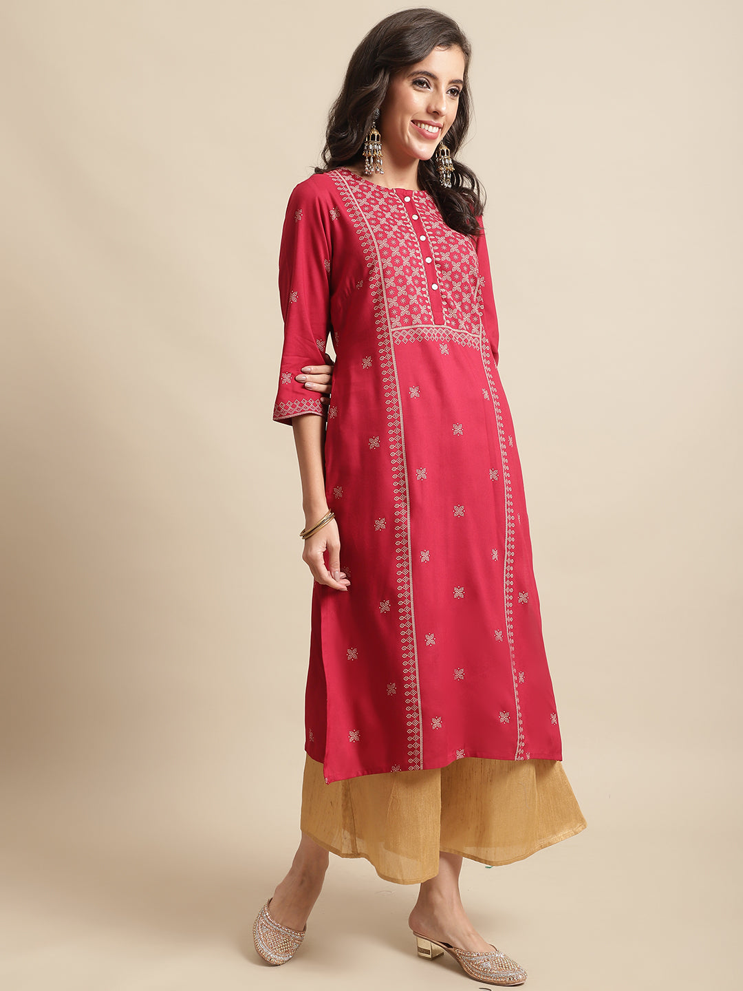 Cantabil Womens Red Kurti (7066373554315)