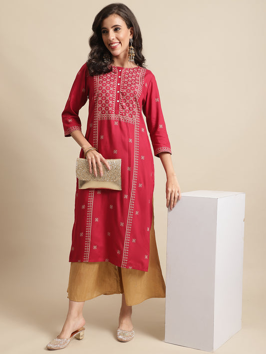 Cantabil Womens Red Kurti (7066373554315)