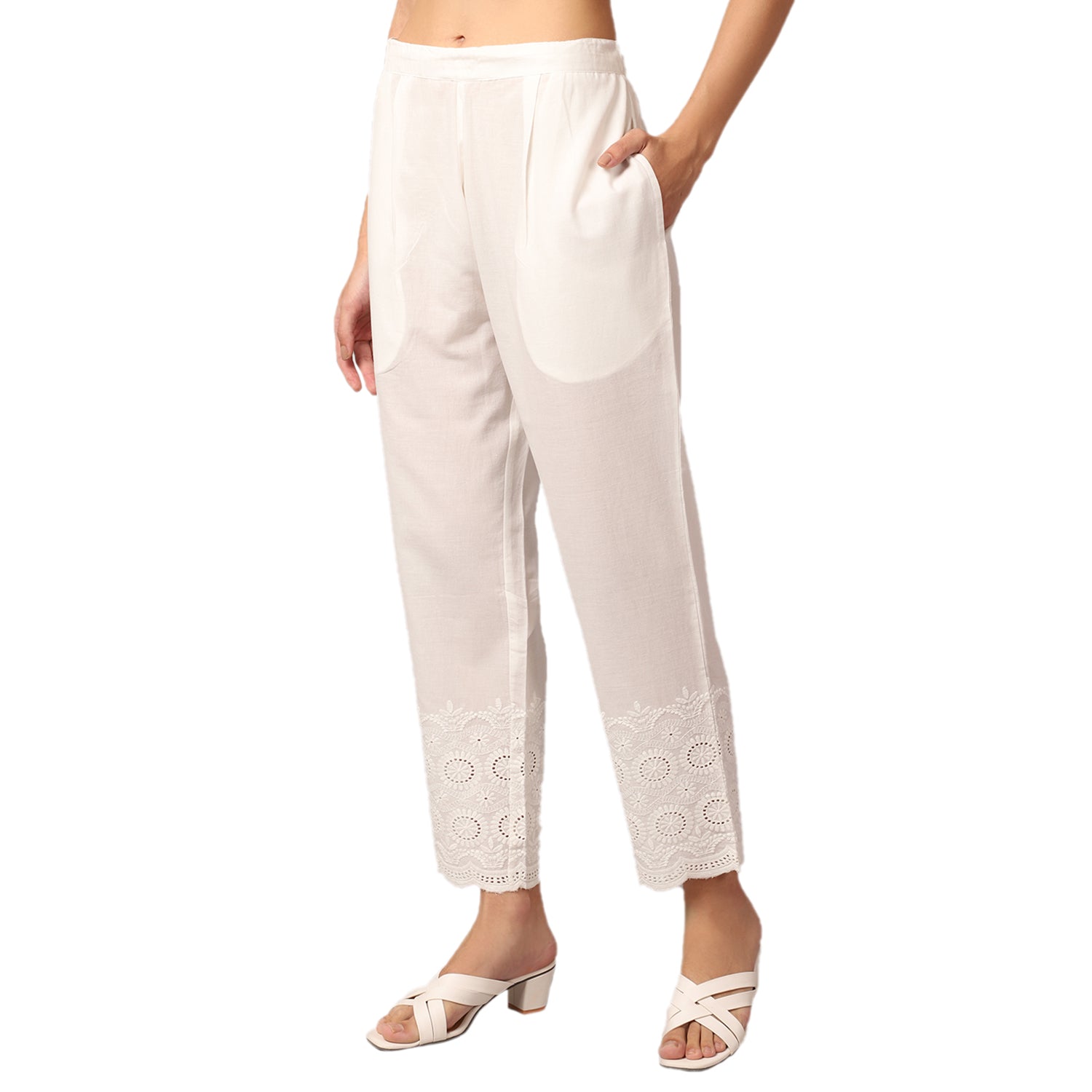 Cantabil Women Off White Pant (7033590186123)