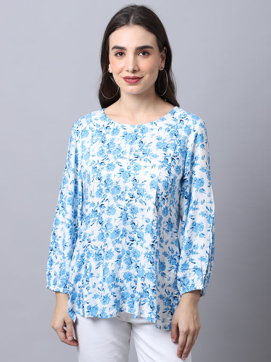 Cantabil Women's Blue Print Top (6997134213259)