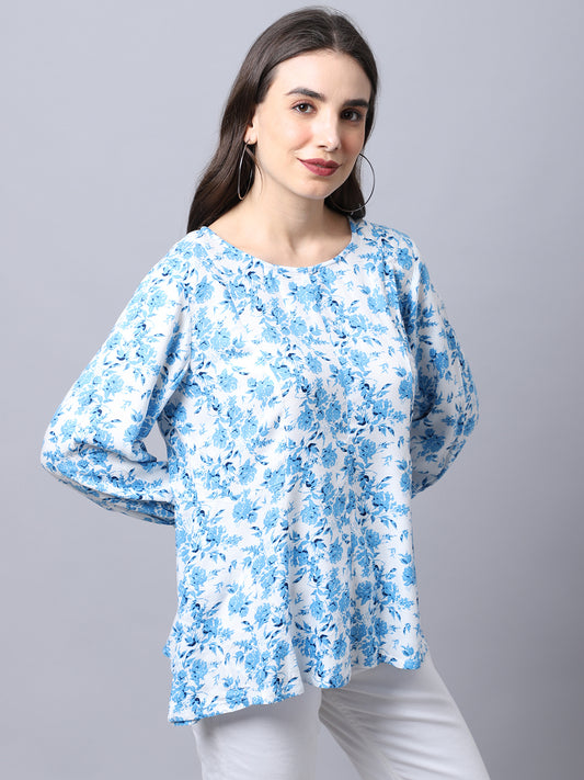 Cantabil Women's Blue Print Top (6997134213259)