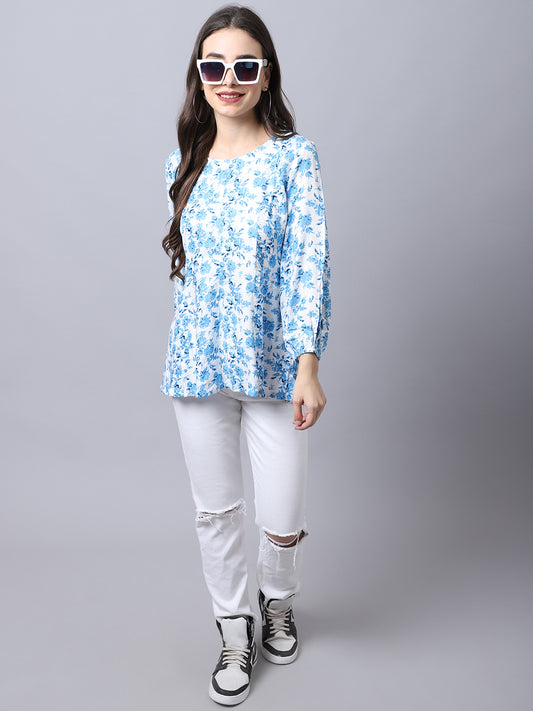 Cantabil Women's Blue Print Top (6997134213259)