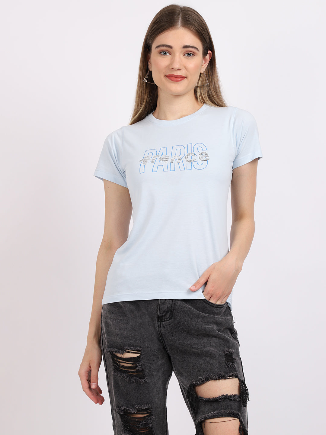 Cantabil Women's Sky Blue T-Shirts (6847135940747)