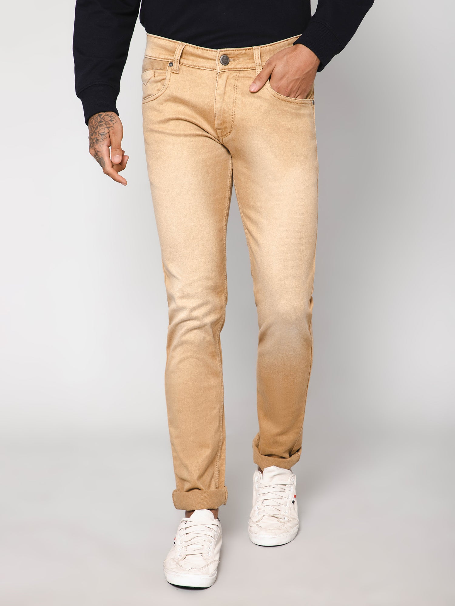 Buy Being Human Khaki Cotton Comfort Fit Jeans for Mens Online  Tata CLiQ