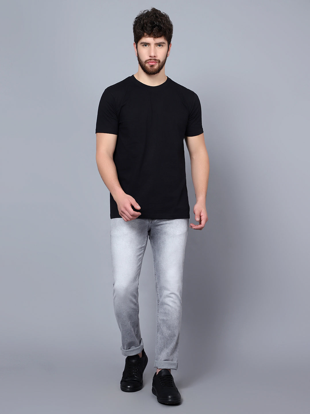 Mens Grey Jeans Black Shirt Men's Ultra Narrow Fit Heavy Fade Grey