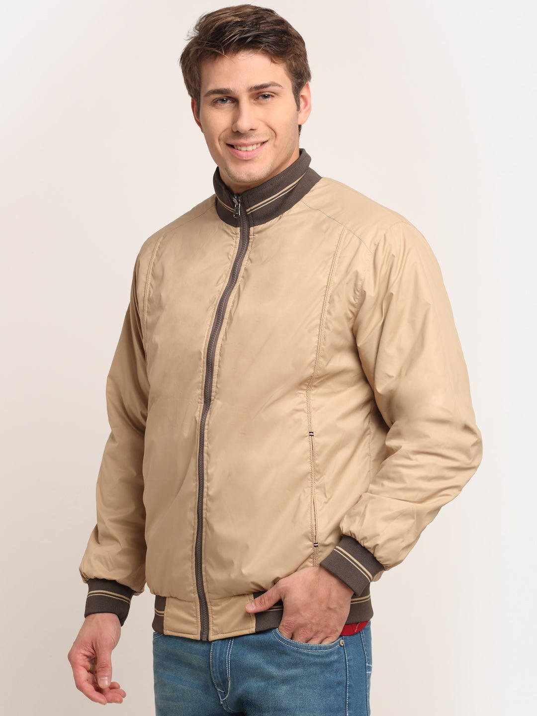 Cantabil Men's Brown Beige Reversible Jacket (6710320791691)