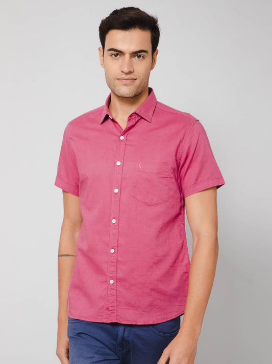 Cantabil Men Cotton Blend Solid Pink Half Sleeve Casual Shirt for Men with Pocket (7112551628939)