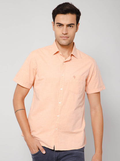 Cantabil Men Cotton Solid Orange Half Sleeve Casual Shirt for Men with Pocket (7112552644747)