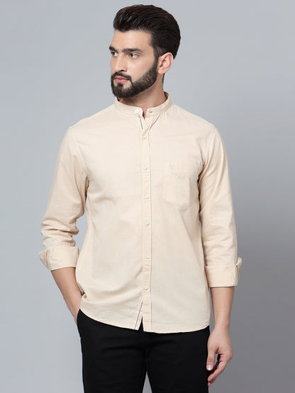 Cantabil Men Cotton Solid Beige Full Sleeve Casual Shirt for Men with Pocket (7120898457739)