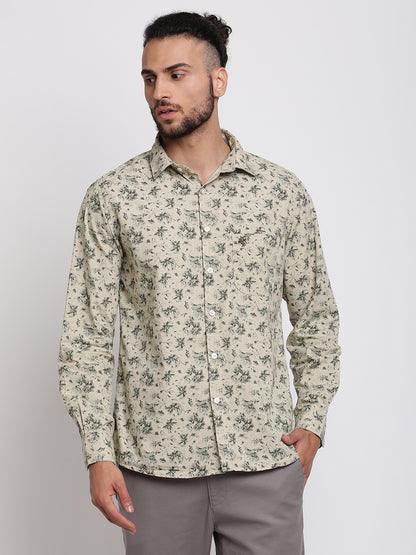 Cantabil Men Cotton Printed Khaki Full Sleeve Casual Shirt for Men with Pocket (6767213805707)