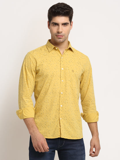 Cantabil Men Cotton Printed Yellow Full Sleeve Casual Shirt for Men with Pocket (6713183043723)